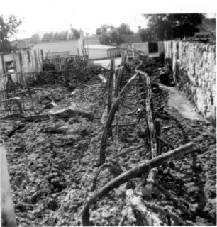 Remains of Harold an Leona Kerber's barn after fire on August 25, 1964.