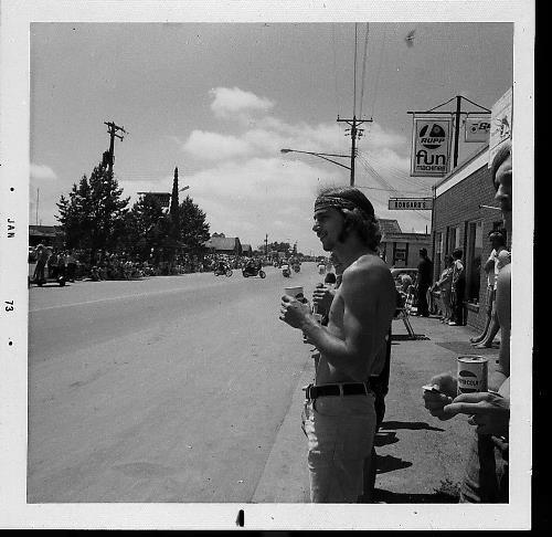 Donald Rettler awaiting the 1972 Frontier Days parade on main street.